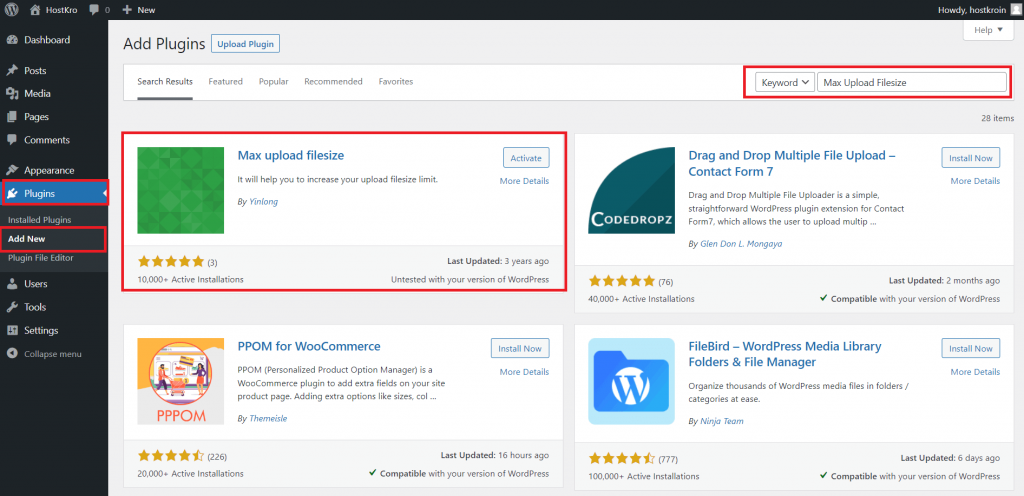 Increase Max Upload Filesize plugin